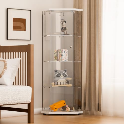 Image of Beauty4U 5 Corner Glass Display Cabinet, 4-Shelf Curio Cabinet, White