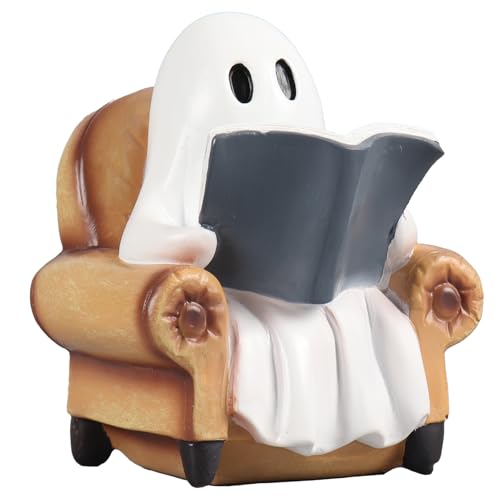 Dzpsoon Ghost Reading Book Figurines Ghosts Halloween Decor Cute Ghost Decor Halloween Decorations Indoor Book Lover Gifts