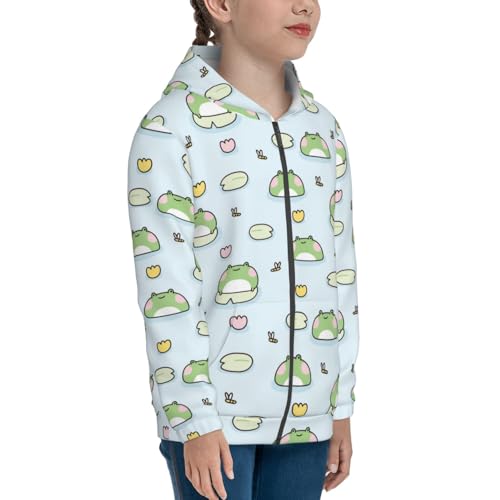 Cute Frog Stay on Leaf Kids Pullover Hoodies Boys Zip Up Sweatshirts Girls Athletic Clothes with Pocket4