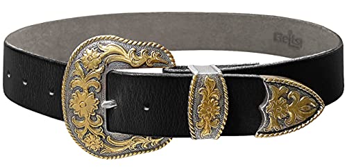BS040-S5521 Floral Engraved Western Fashion Style Full Grain Leather Belt 1-1/2