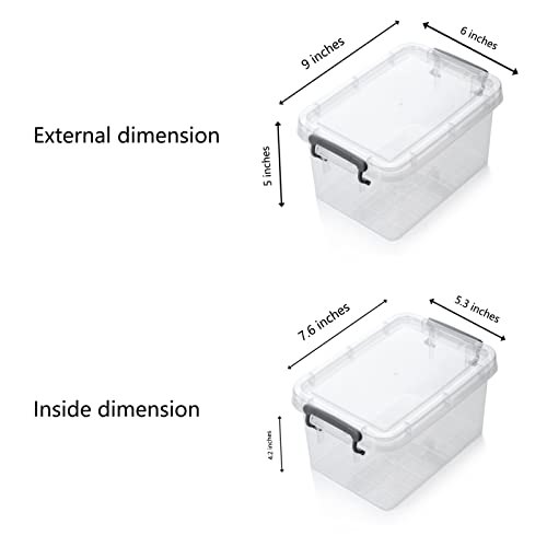 Berdeng Small Plastic Storage Bins With Lids, 3 Quart Small Storage Latch Box, Stackable And Nestable,6 Pack, Clear With Brown Buckle #TOP1