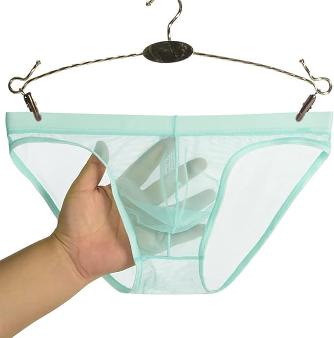 Mens Ultra Thin Bulge Pouch Underwear Transparent Mesh Triangle Briefs Sexy See Through Mesh Underpants Briefs3