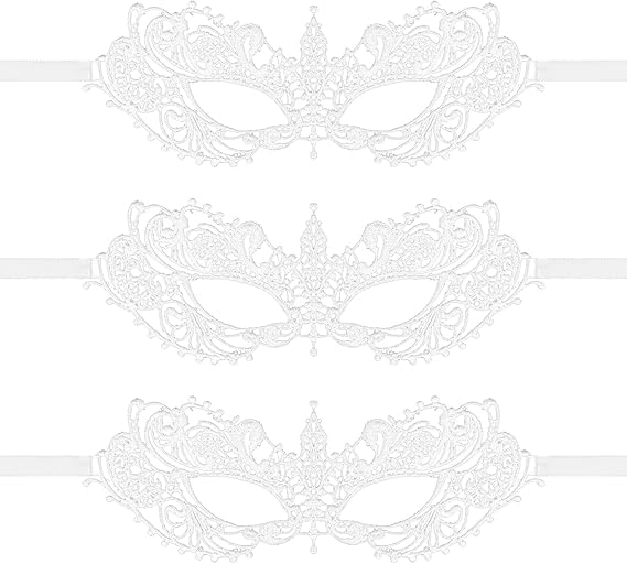 Ahltoiex 3 Pcs Masquerade Mask for Women Lace White