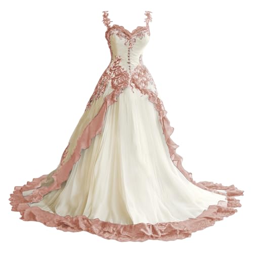 PFTFB Elegant Dusty Rose Vintage Wedding Dress Puffy Lace Applique