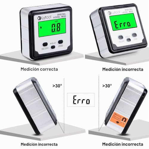 Miniatura 6 de Inclinometro Digital, Lytool Buscador De Ángulo Transportador Base Medidor De Ángulos Con Lcd Pantalla, 0-360 De Nivel Digital, Base Magnética
