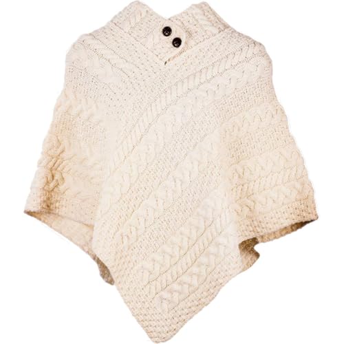 Image of Aran Woollen Mills Ladies Cable Knit Poncho With Buttons