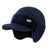 Aukojoy Wintermütze mit Schirm und Ohrenklappen, warmes Fleece-Futter, gestrickte Mütze, weiche...