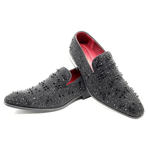 Men's Vintage Spike Rhinestone Designer Classic Smoking Dress Fashion Loafers Slip On Shoes Exotic-02 (Black, Us_Footwear_Size_System, Adult, Men, Numeric, Medium, Numeric_9_Point_5) #TOP5