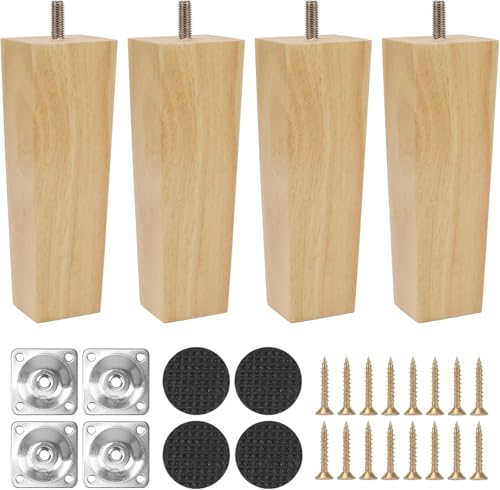 Qodiacl 4 Piezas Patas Madera para Muebles de Cuadrada 12cm Patas Mesillas de Noche de Madera Roble Patas de Repuesto para Sofá, Mesa, Banco, Gabinete, Mesa de Té