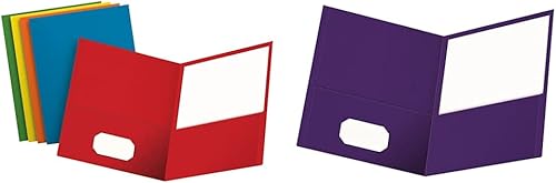 Oxford Carpetas de dos bolsillos, varios colores rojo, azul claro, naranja, amarillo, verde, caja de 50, capacidad para 100 hojas (67613) y carpetas