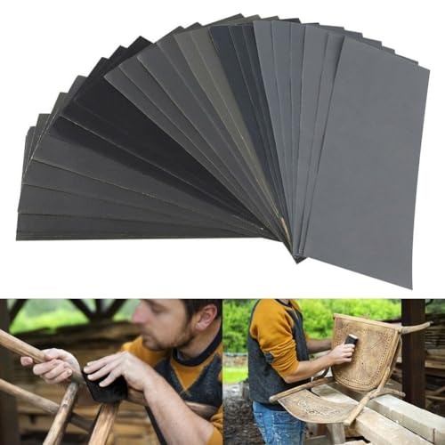 FACAIIO Lot de 20 feuilles de papier abrasif humide et sec - 22,9 x 9,1 cm - Grain 1000-7000 - carbure de silicium pour automobile, bois, meubles, métaux