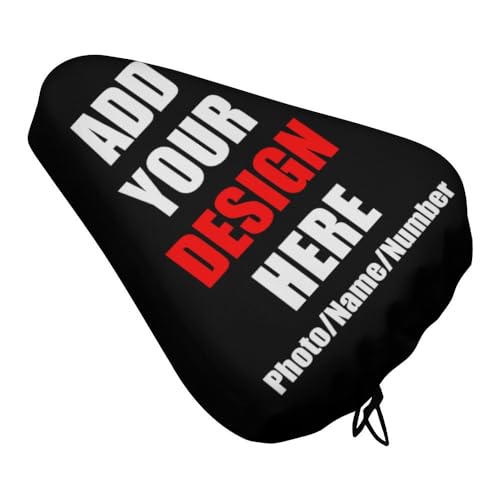 Custom Bike Seat Cushion Cover, Customized Bike Seat Cover with Adjustable, Add Your Design Bike Seat Protector Shield with Pictures Text Logo, Black