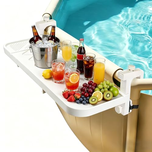 winemana Pool Bar for Above Ground Pool Swim Up Bar 38.4 x12 Adjustable Poolside Table Foldable Swimming Pool Shelf Fits Round Oval Rectangle Pools Clip-On Drink Table for Deck Patio White