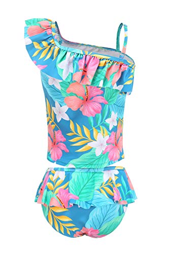 Image of Girls Two Piece Tankini Swimsuits Hawaiian Ruffle Bathing Suit Summer Beach Swimwear Set