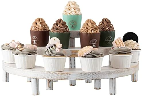 3 Tier Cupcake Display Stand Wooden Semi-Circle Dessert Display Riser Floral White Wood Cake Display Stand Rustic Wood Cup Cake Dessert Display Riser