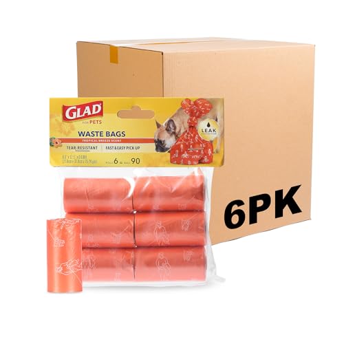 Image of Glad for Pets Heavy Duty Dog Poop Bags, Scented Leak-Resistant Waste Bags with Fun Print Design, Tear-Resistant for Confident Pickup, Fits Standard Dispensers, 6 Rolls, 90 Count - 6 Pack