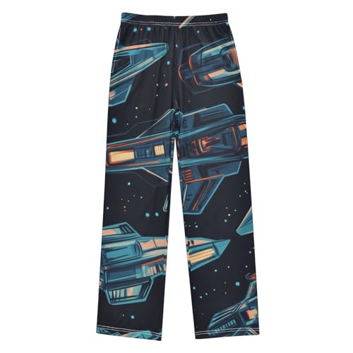 ZZXXB Space Spaceship Boys Long Pants Soft Trousers Elastic Waist Kids Lounge Bottoms with Pockets S-XL
