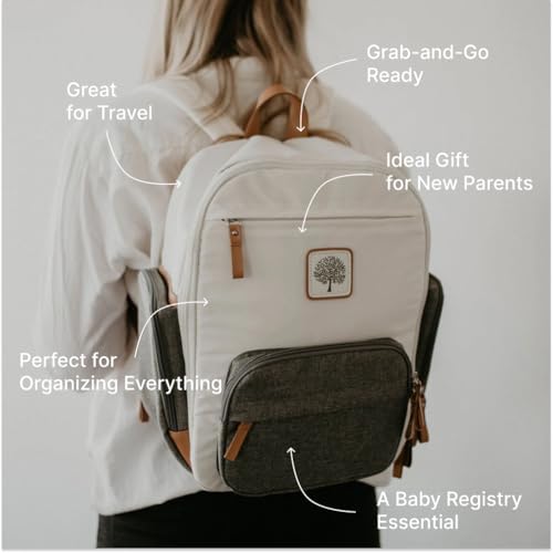 Parker Baby Diaper Backpack - Full Zip Diaper Bag with Insulated Pockets - Cream - Thumbnail 5
