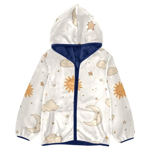 Moon Sun Cloud and Stars Girls Fleece Jacket Girls Fall Jacket Girls Zip Up Hoodie Girls Sherpa Jacket 2-10T
