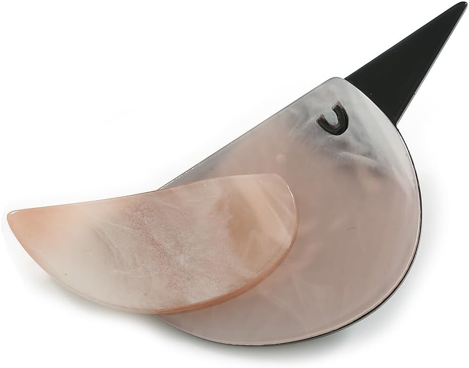Funky Acrylic Bird Brooch in Pastel Pink/Black Colours - 80mm Across