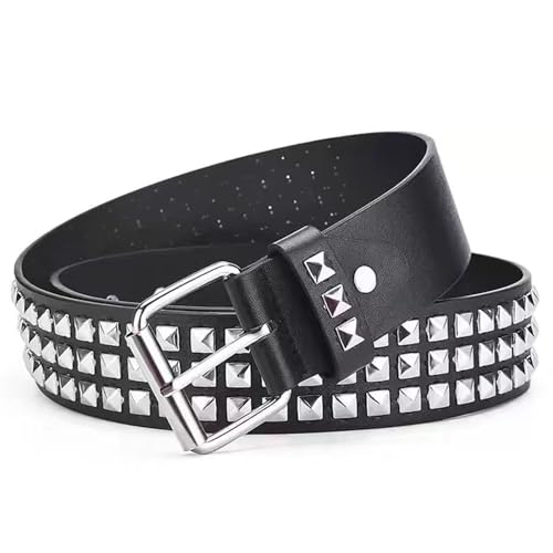 Generic - Ceinture cloutée à rivets punk cloutés en forme de pyramide argentée cloutée vintage punk rock boucle à broche unique boucle décontractée fête accessoires de mode gothique ceinture à rivets punk en