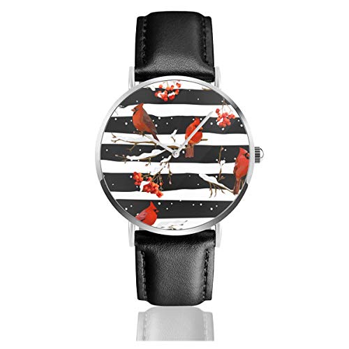 Preisvergleich Produktbild Herren- / Frauen-Armbanduhr, Wintervögel mit Rowan Beeren, Retro-Armbanduhr, Leder-Armbanduhr, modisch, für Business und Männer, Casual