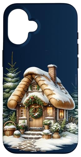Gemütliches Schneehäuschen mit Weihnachtskranz Hülle für iPhone 16