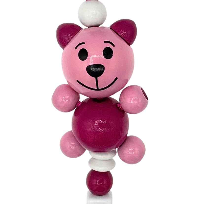Set Nuckelkette + Kinderwagenkette mit Namen " 3D - BÄR/TEDDYBÄR " Babyrosa Dunkelpink Weiß/Baby/Unisex/Personalisiert/HANDMADE