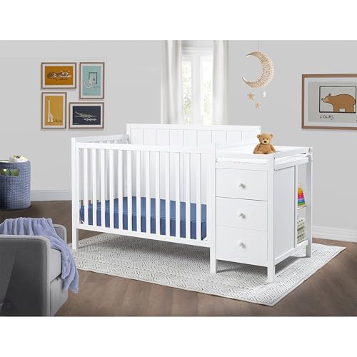 Image of Sorelle Essex Crib & Changer - 4-in-1 Convertible Crib, Non-Toxic Finish, Wooden Baby Bed, Toddler Bed, Child's Daybed, and Full-Size Bed, Nursery Furniture - White