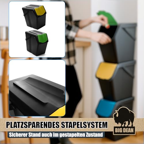 BigDean 3x 25L Mülltrennsystem Küchenmülleimer 3 Fächer Stapelbar mit Henkel Abfalleimer Küche