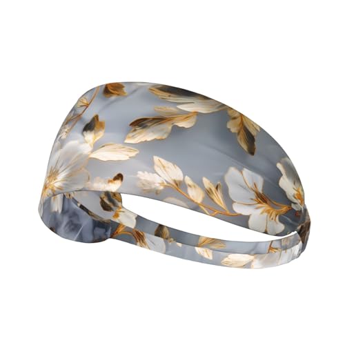WHJWZY Diadema elástica para ejercicio, diadema suave y transpirable para correr, ciclismo, yoga y más lirios bordados dorados impresos