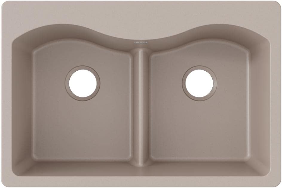 Elkay Quartz Classic ELGLB3322GR0 Greige Equal Double Bowl Top Mount Sink with Aqua Divide
