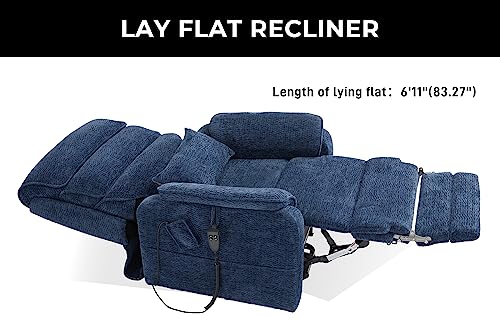 Irene House Tall Man Power Lift Chair Lay Flat Heat Massage Dual Motor Recliners For Elderly Electric Chairs,Extened Footrest(Chenille Blue) #TOP2
