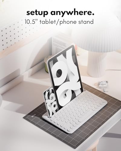 Macally Bluetooth Keyboard for Tablet | Wireless Keyboard for iPad mini/Air/Mini, iPhone (Multi-Device, Built-in Stand, Rechargeable) Easy to Use and Cute Portable - White - Thumbnail 4