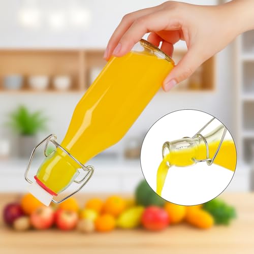 Image of Clear Glass Bottles with Airtight Swing Top Lids - Leakproof Reusable Glass Jars for Juice, Oil, Water, Milk, Kombucha, Vinegar, Beverages - Round, Pack of 2