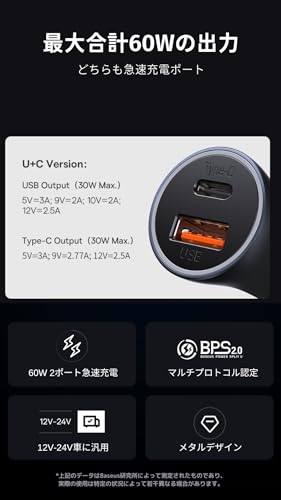 Carregador Veicular Baseus TURBO CHARGER Usb-a + Usb-c Turbo 60w