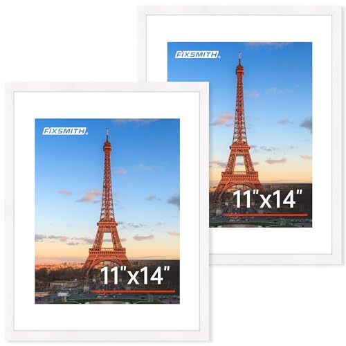 FIXSMITH 11x14 Picture Frame Set of 2, Photo Frame with HD Plexiglass, Display Pictures 8x10 with Mat or 11x14 Without Mat, White Picture Frames Collage Wall Decor, Gallery Wall Frame