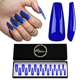 Allkem Press on Nails Extra Long Ballerina (20 Pieces) - Glossy Nail Extensions Kit - 10 Sizes Glue on Fake Nails (Electric Blue)