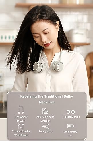 Chesoon Neck Hanging Fan Rechargeable Lightweight Pocketable Design 360° Rotatable Safety Air Vents for Long Hair Essential Oil Addable Color Green