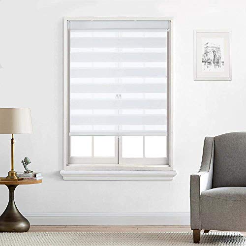 Everyday Celebration Roller Window Shades, Zebra Blinds for Windows Cordless Roller Blinds for Indoor Windows, Light Filtering Window Blinds, Wide & Thick Stripe Roller Shade, (White) 34