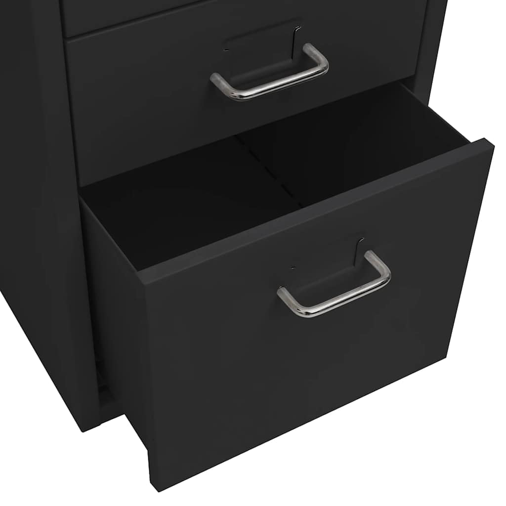 Aktenschrank mit 5 Schubladen Schwarz Rollcontainer aus Metall 28 x 41 x 69 cm Büro-Rollschrank für Unterlagen