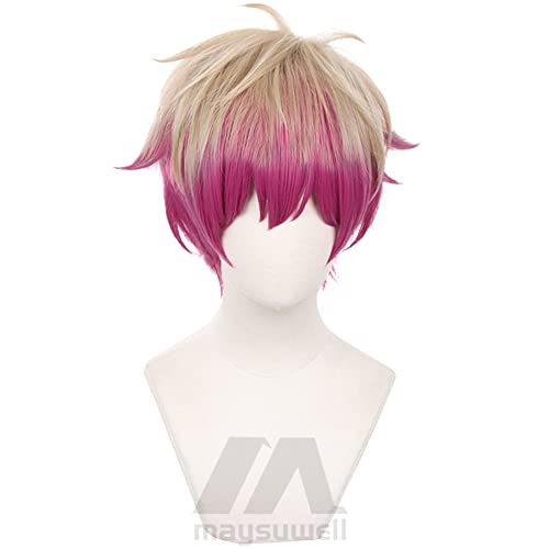 maysuwell Short Purple Mixed Yellow Cosplay Wig for Costume Hair Adult Halloween Wigs Men