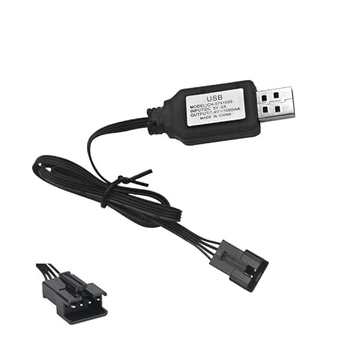 SM-4P USB Remote Control Toy Battery Charger,7.4V USB Charger Cable with SM-4P Plug Connector for RC Car/Boat/Truck/Plane/Gel Ball Blaster 7.4V Li-ion Battery
