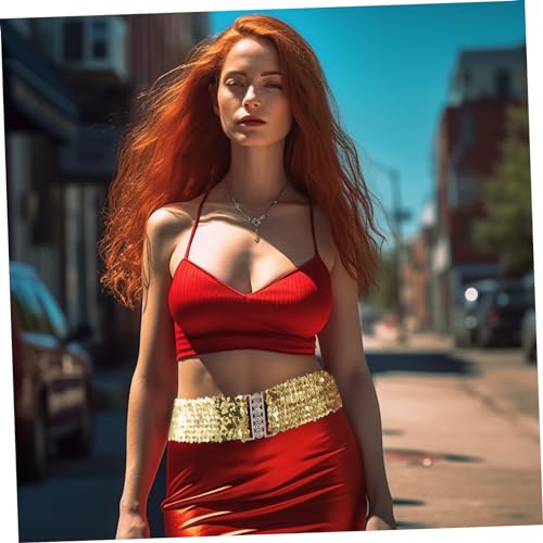 Beaupretty Wide Shiny Sequin Waist Belt for Women Stretchy Elastic Dress Belt Decorative Belt for Weddings Parties Special Occasions Comfortable Unique Design2