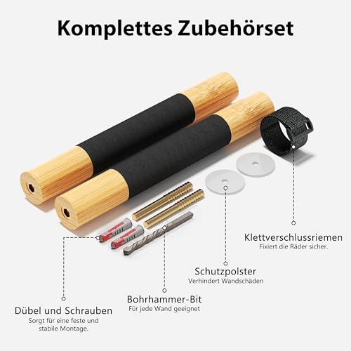 Fahrrad Wandhalterung aus Bambus – Fahrradhalterung Wand für MTB und Citybike – Rennrad Wandhalterung & Rennrad Halterung Wand mit Gummiauflage – Robuster Bike Wall Mount mit 15 kg Tragkraft