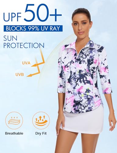 Image of Cucuchy Style Womens Golf Shirt 3 /4 Sleeve Quarter Zip Workout Tennis Tops Quick Dry UPF 50+ Shirts