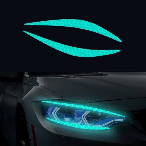 Image of 4 Pcs Reflective Eyeliner Car Decals-2 Pair Super Bright Vinyl Stickers for Headlights, High Reflective Car Headlight Eyelashes Sticker Cute Girl Car Accessory (Mint Green)