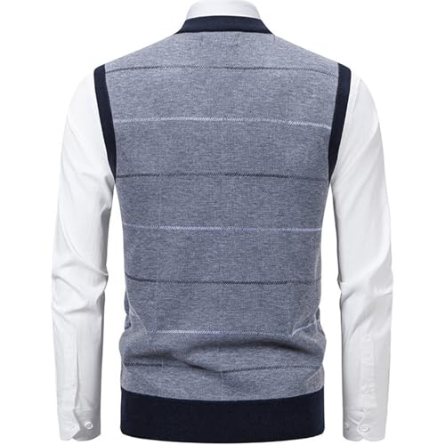 Mens Knitted Vest V Neck Sleeveless Slim Fit Pullover Knitwear Checked Sweater Vests4
