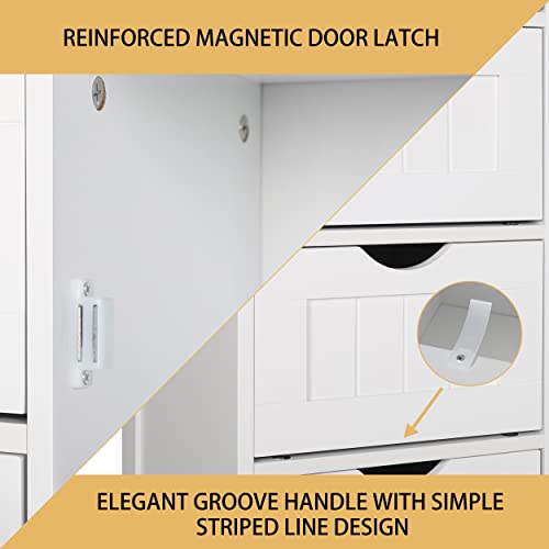 Veikou Bathroom Storage Cabinet With 4 Drawers, Small Bathroom Storage Cabinet Freestanding Bathroom Organizer Cabinet W/Removable Shelf & Anti-Topping Design For Home Living Room, White #TOP6