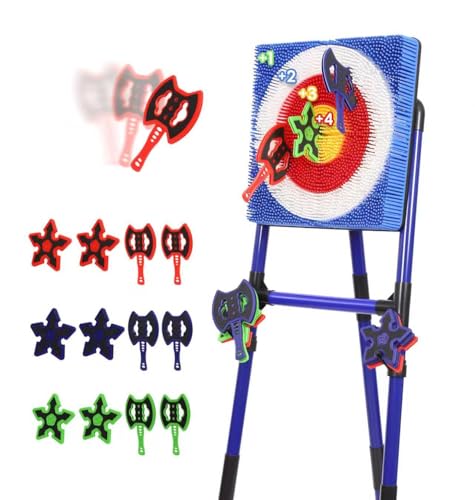 Steadyjoy Axe Throwing Game for Backyard, Bristle Target Set with 6 Axes & 6 Darts, Portable Plastic Axe Throwing Game Indoor Outdoor Game for Adults & Kids, Carnival Yard Games(Blue)